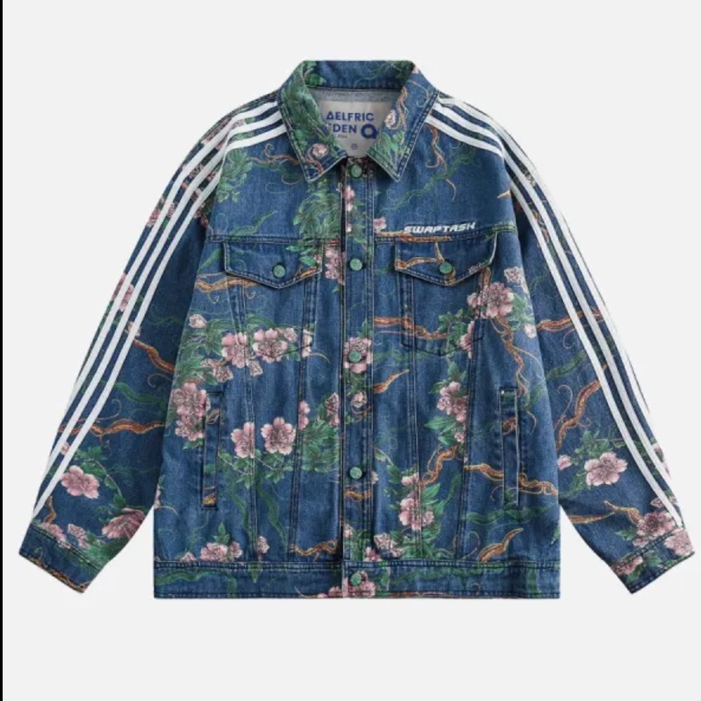 🆕 Aelfric Eden Floral Denim Jacket with Stripes - M